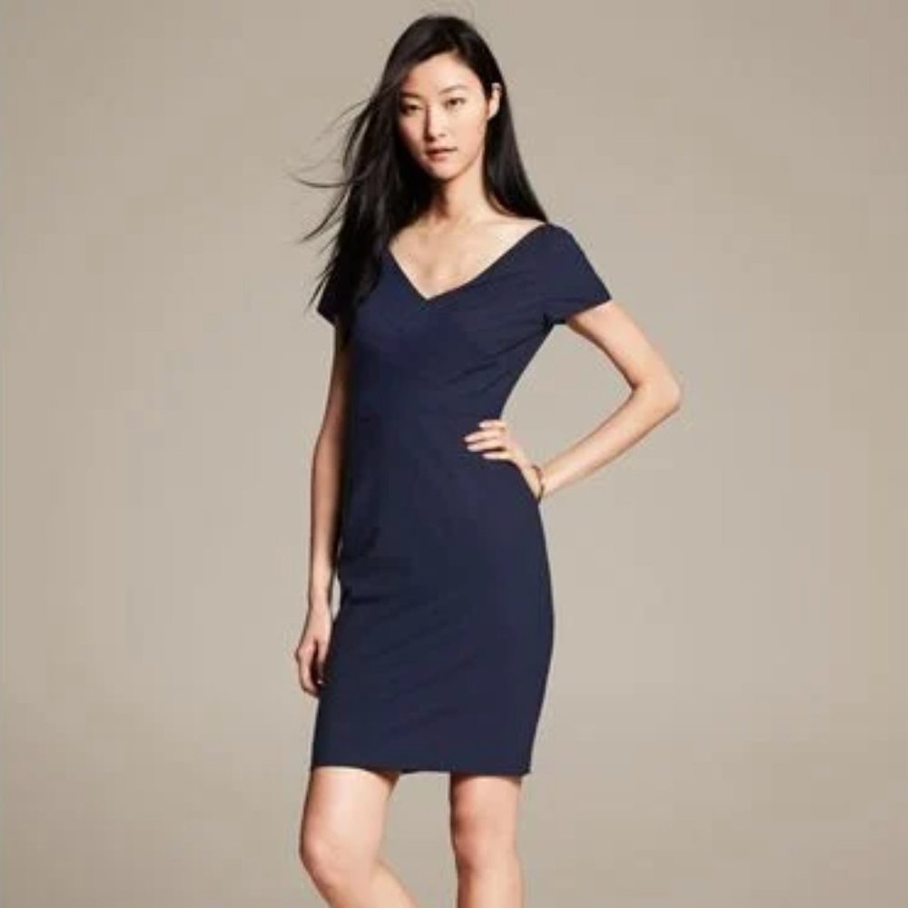 Banana Republic Navy V-neck office Dress Size 6P (fits as 4)